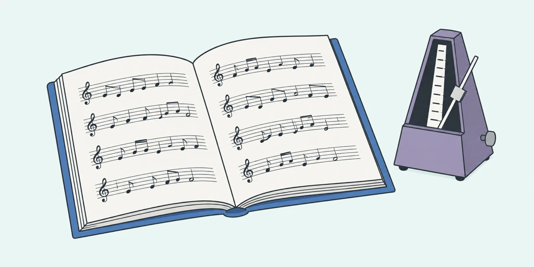 Открытая нотная книга и механический метроном