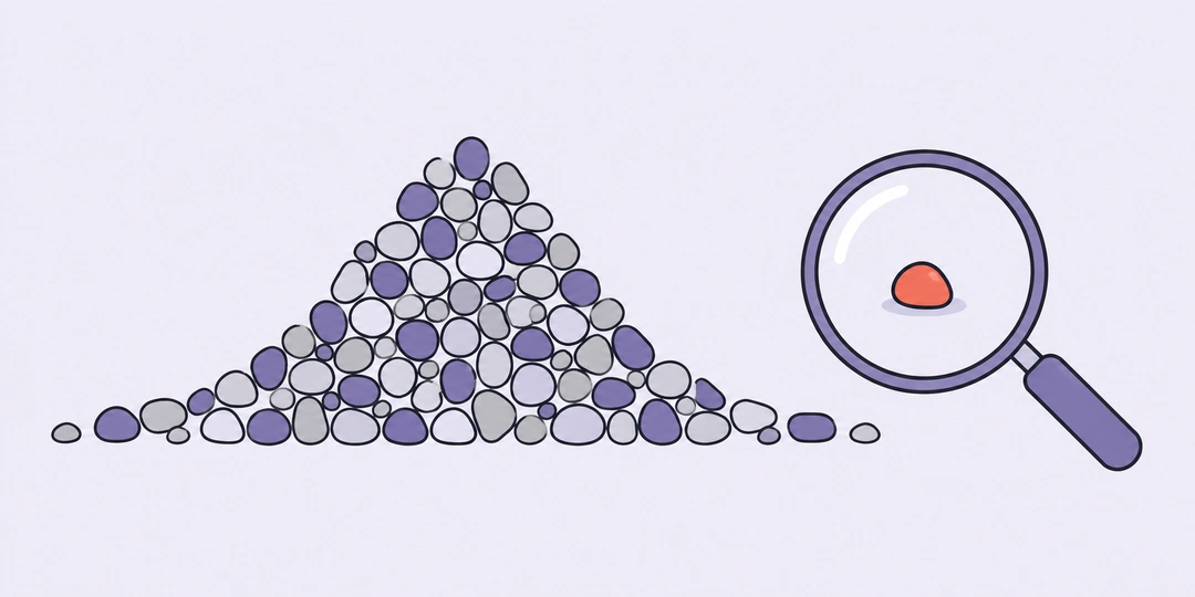 Лупа выделяет одно редкое наблюдение в стороне от основной группы